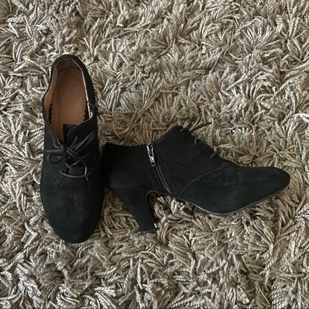 Short Heeled Black Lace Up Booties, Size 7.5